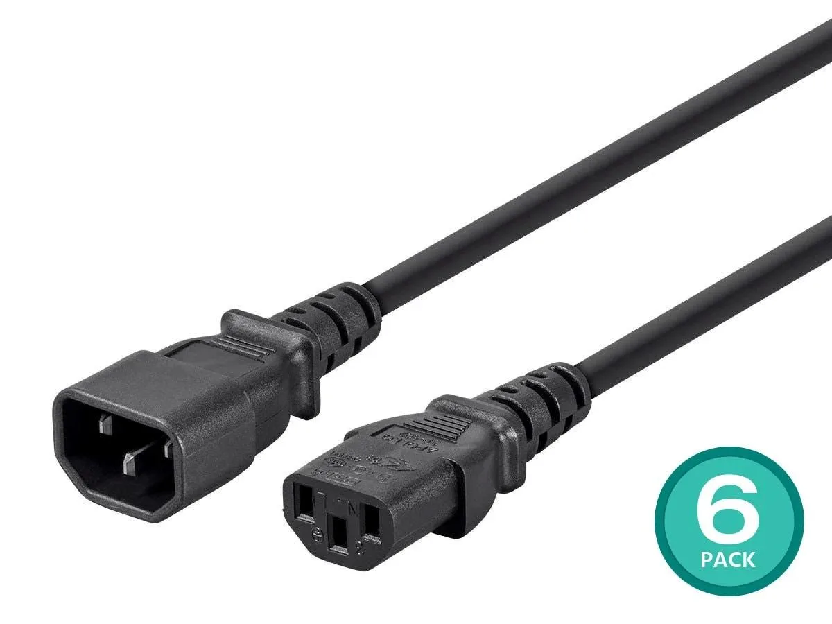 Monoprice Inc. Monoprice 139777 power extension cord C14 to C13 16AWG 13A 6 pack — product photo