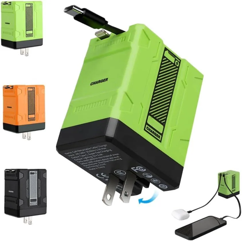 ONITOON ONITOON 2 in 1 120W Retractable Wall Charger Green — product photo