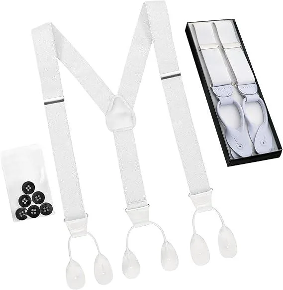 Hold'Em Hold'Em Tuxedo Suspenders White Tall 54" 1.25" Button End — product photo