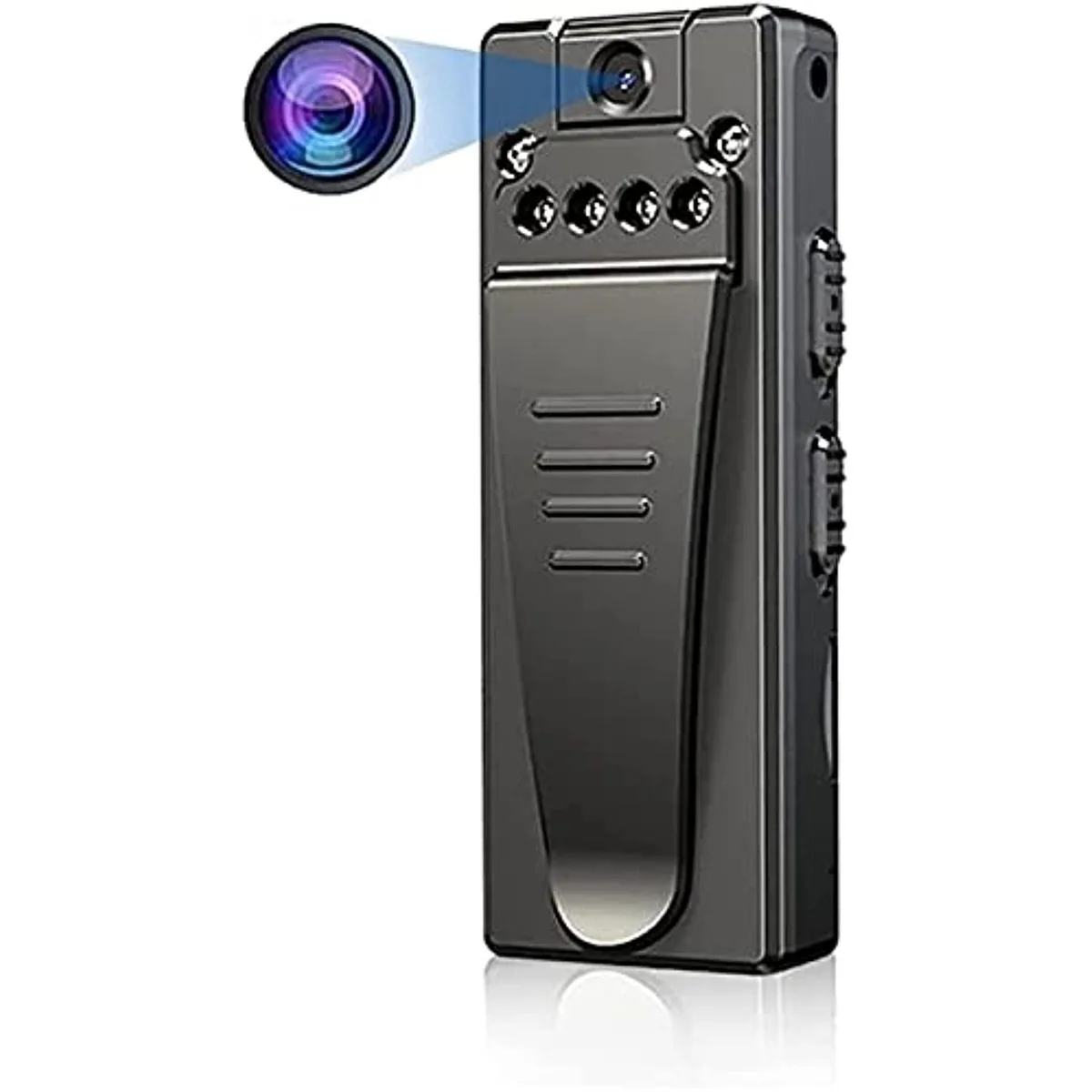 Tiny square body camera with clip, matte black finish
