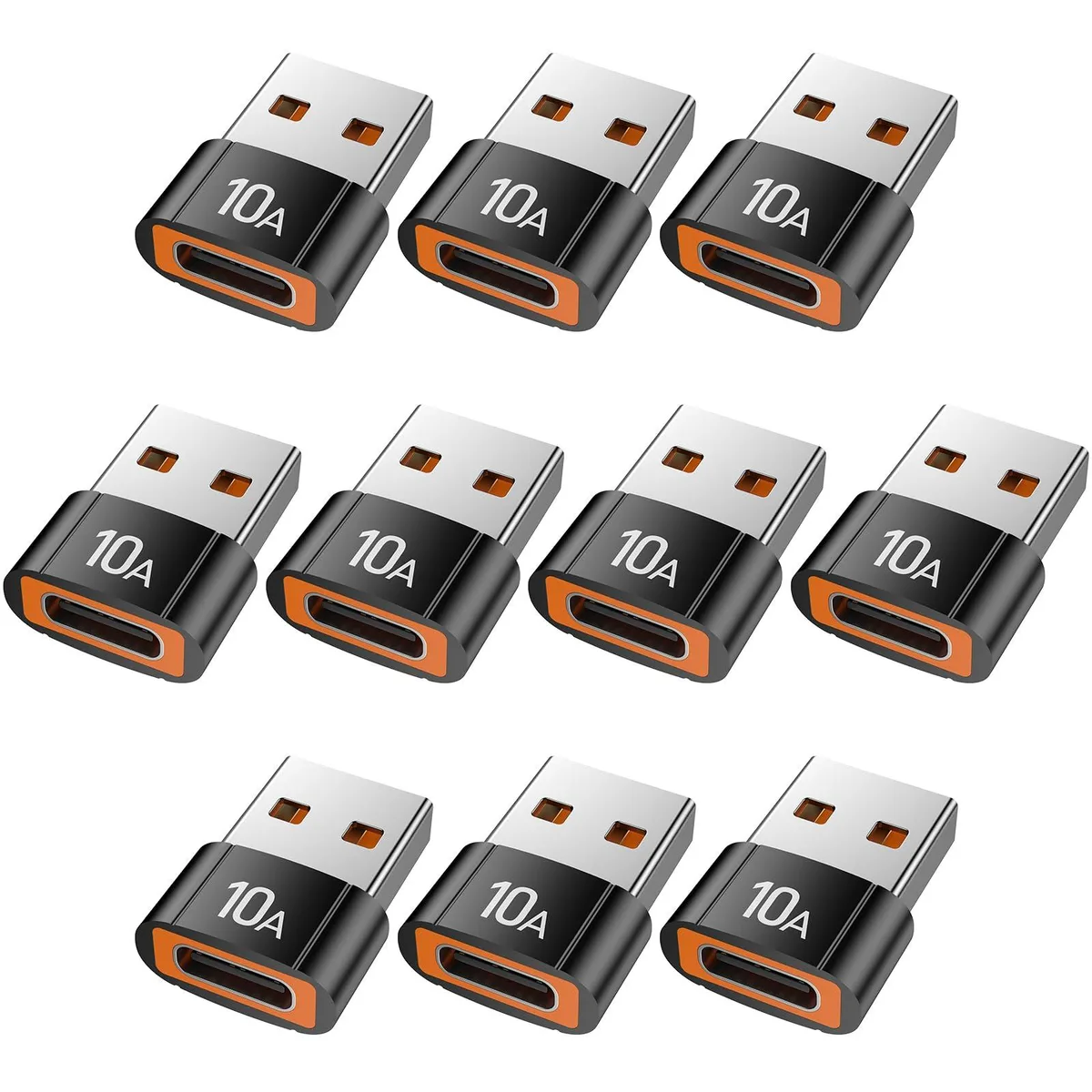  KAYQINHO USB to USB C Adapter 10 Pack Type C Female to USB A Male 2.0 480Mbps 240W Black — product photo