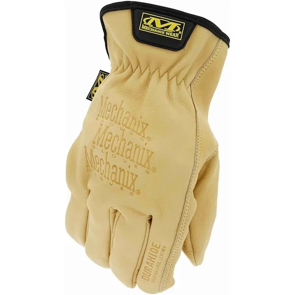 Water-resistant leather work gloves in light tan colour