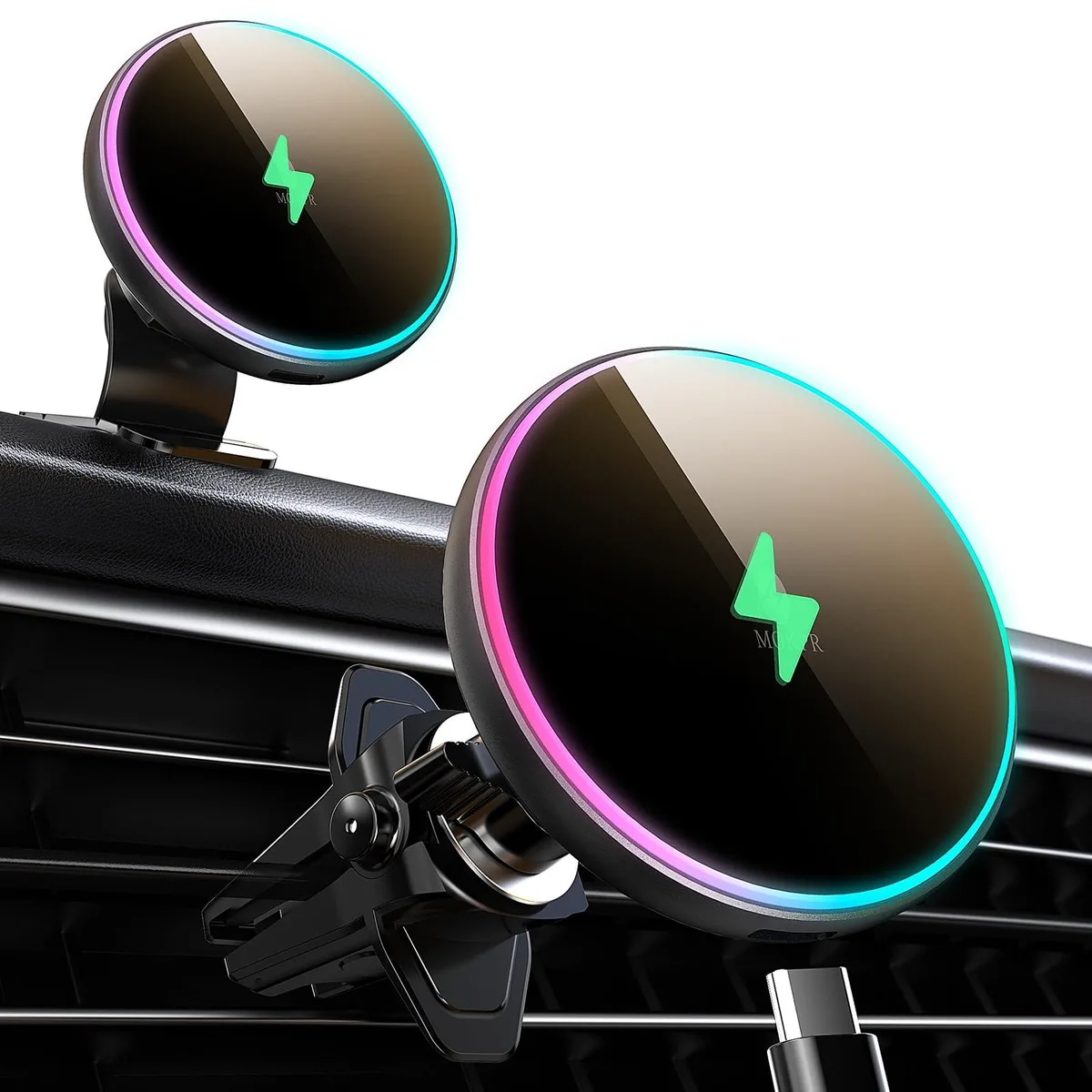 MOKPR Magnetic Car Phone Mount 15W RGB Vent iPhone 12-17 — product photo