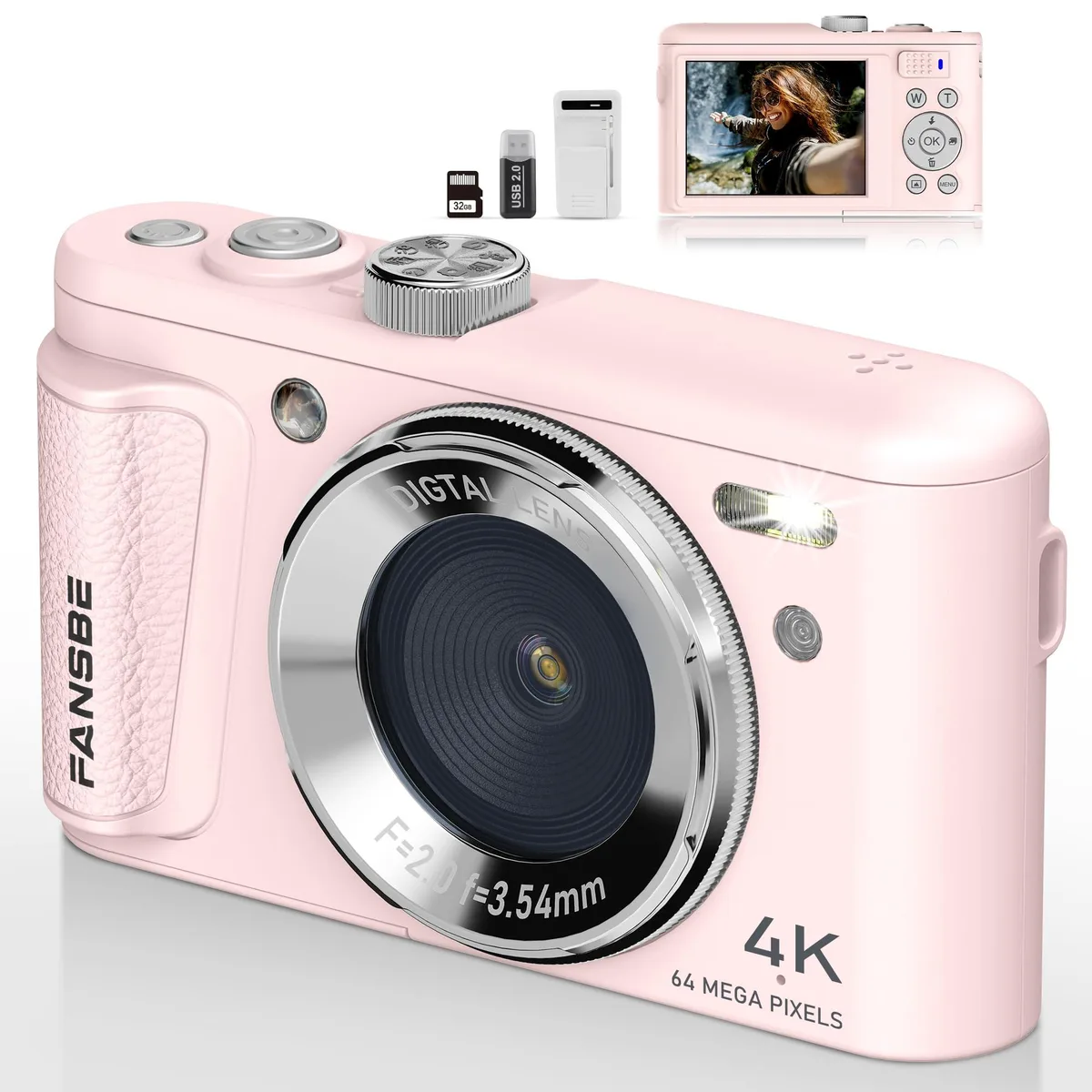 Fansbe Smart A85 64MP 18x Digital Zoom Point & Shoot Camera Pink — product photo