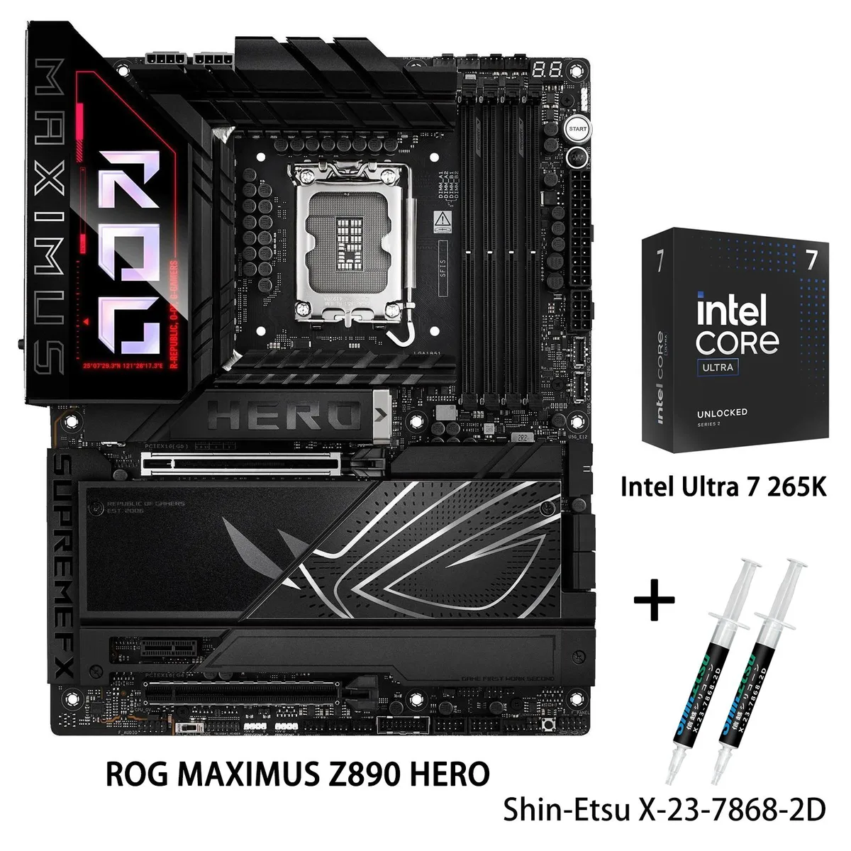 ASUS ASUS ROG MAXIMUS Z890 HERO Intel motherboard &amp; Core Ultra 7 265K CPU combo — product photo