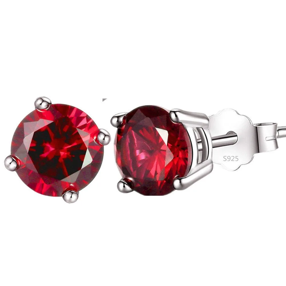 Mabella Fashion Mabella Fashion 925 Sterling Silver 6mm Simulated Ruby Stud Earrings — product photo