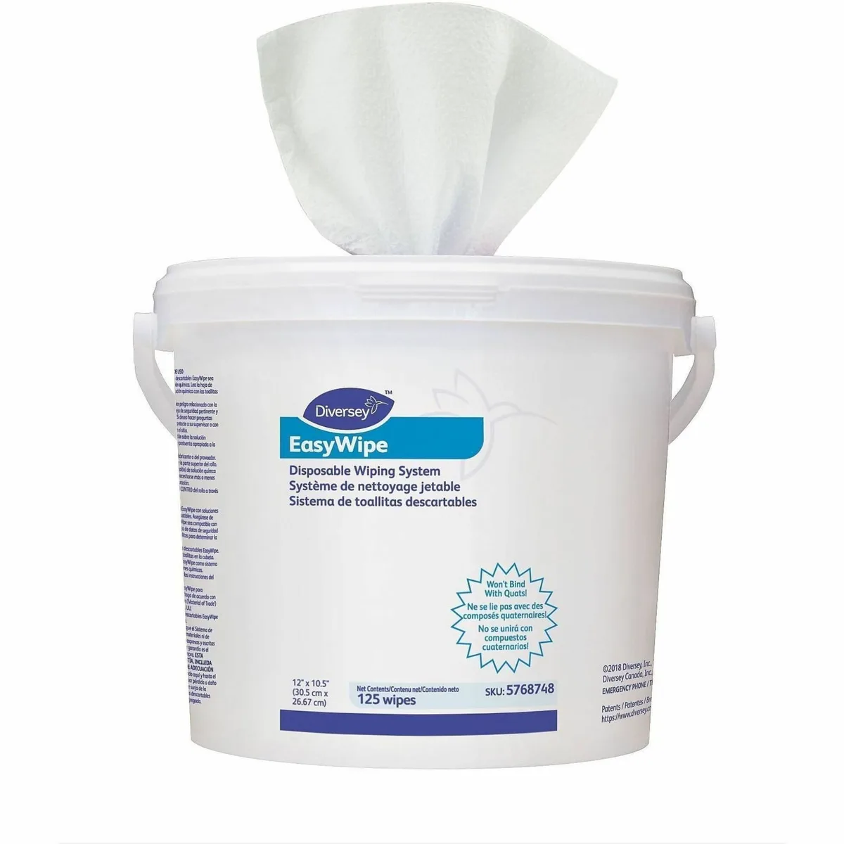 Diversey Diversey EasyWipe Disposable Multipurpose Wipes 12" x 10.5" 125/Bucket 6/Carton 5768748 — product photo
