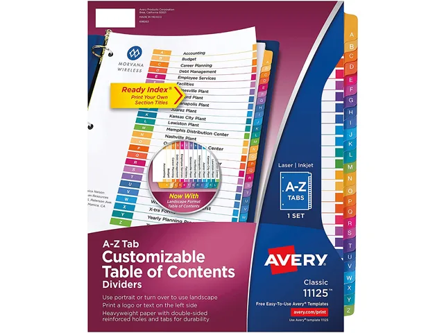Avery Avery 11828 Ready Index A-Z Tab Dividers, 26 tabs, 1 set accessory — product photo