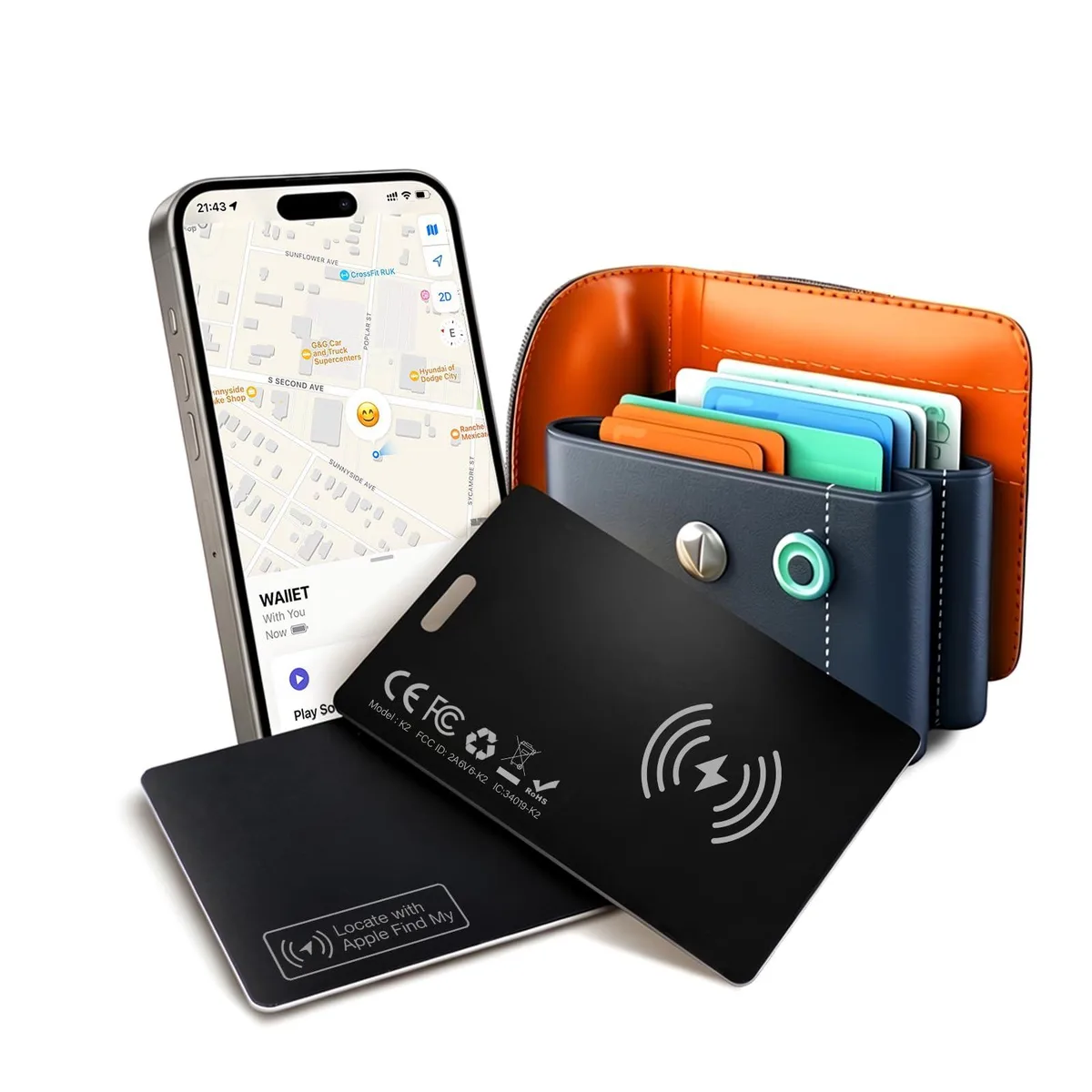  Viator Gear K2 Ultra-Thin Wallet Tracker Card .07in IP68 100dB Apple Find My — product photo