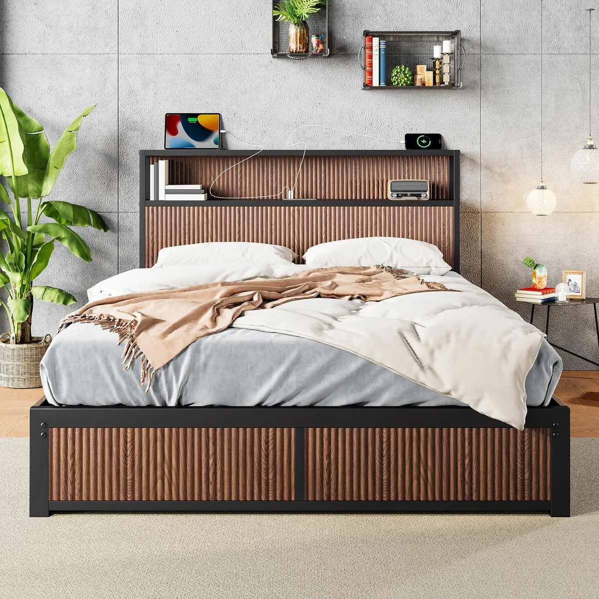 tuphen tuphen Storage Bed Frame Brown Wood Queen — product photo