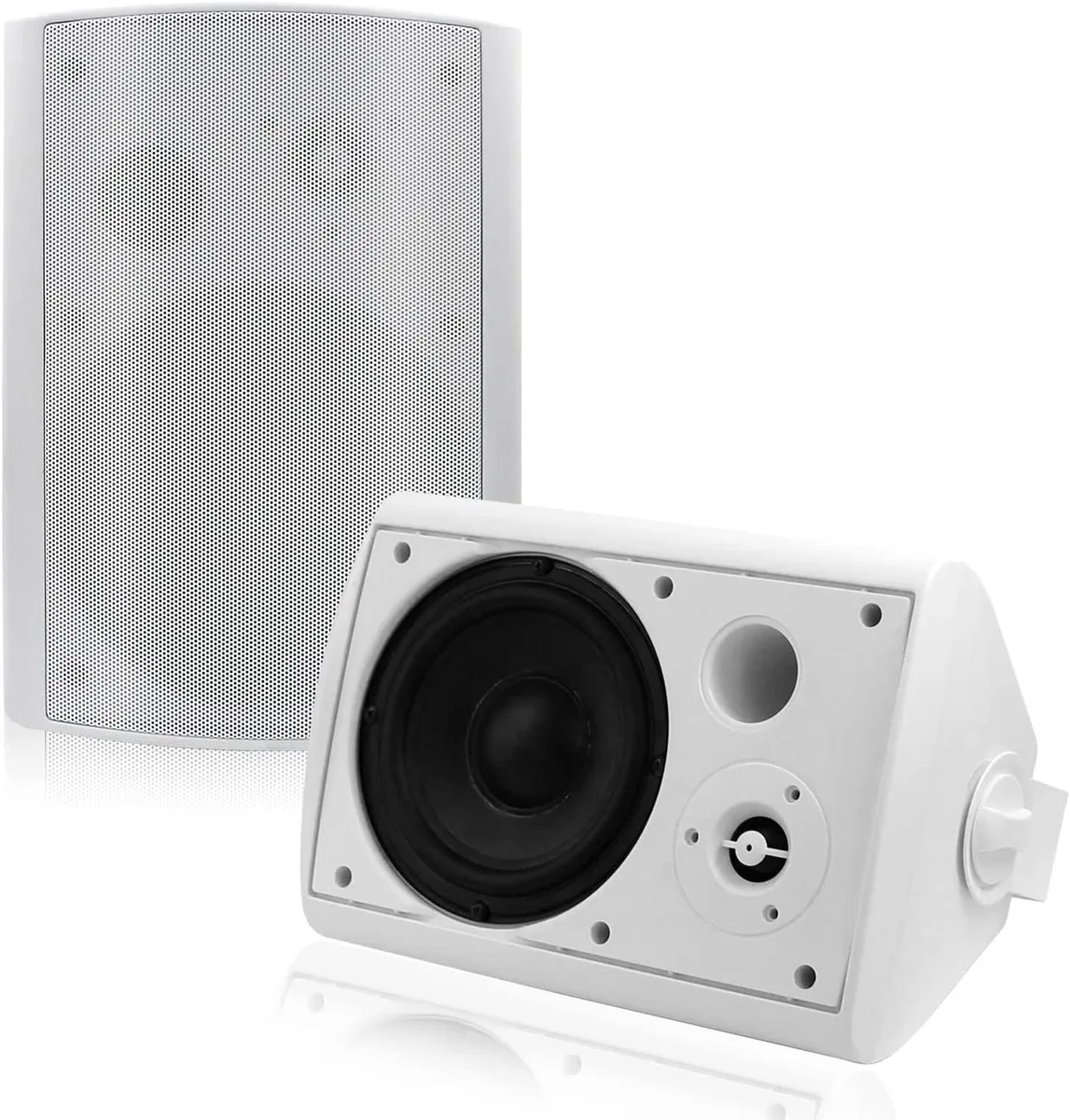 White rectangular outdoor speaker with swivel wall bracket, IP66 rated, 6.5 inch driver visible