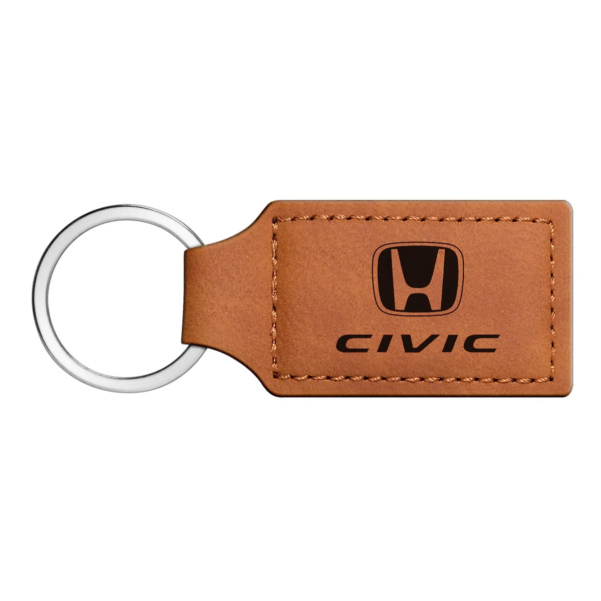 Rectangular black leather key fob with laser-etched Honda Civic logo