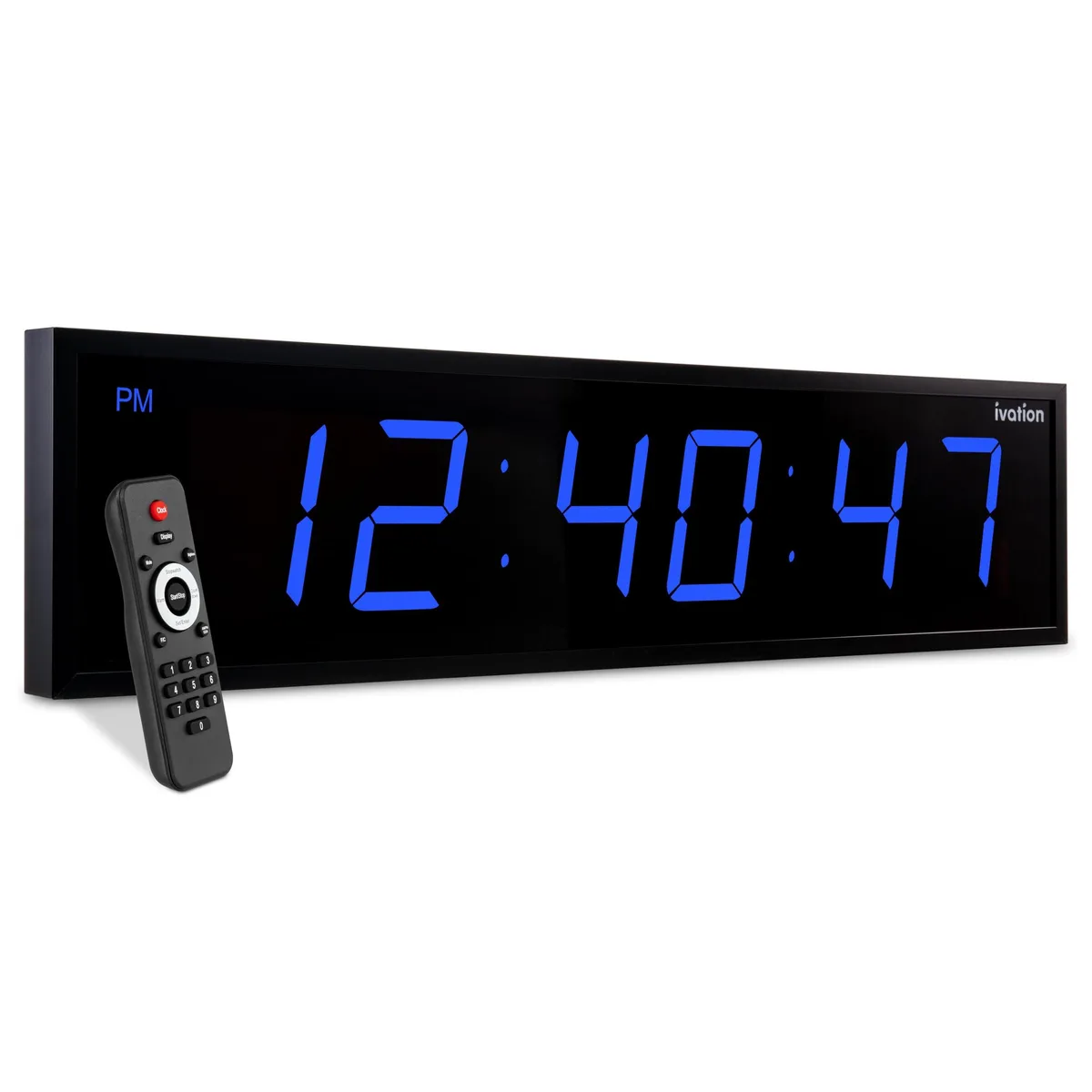 Large 48 inch blue digital LED clock with remote