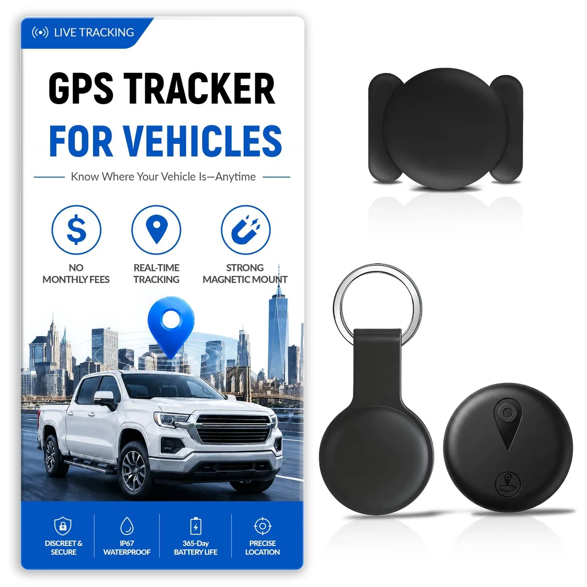 Picirmes GPS Navigation iOS Only Magnetic 1.3 inches IP68 365 days CR2032 — product photo