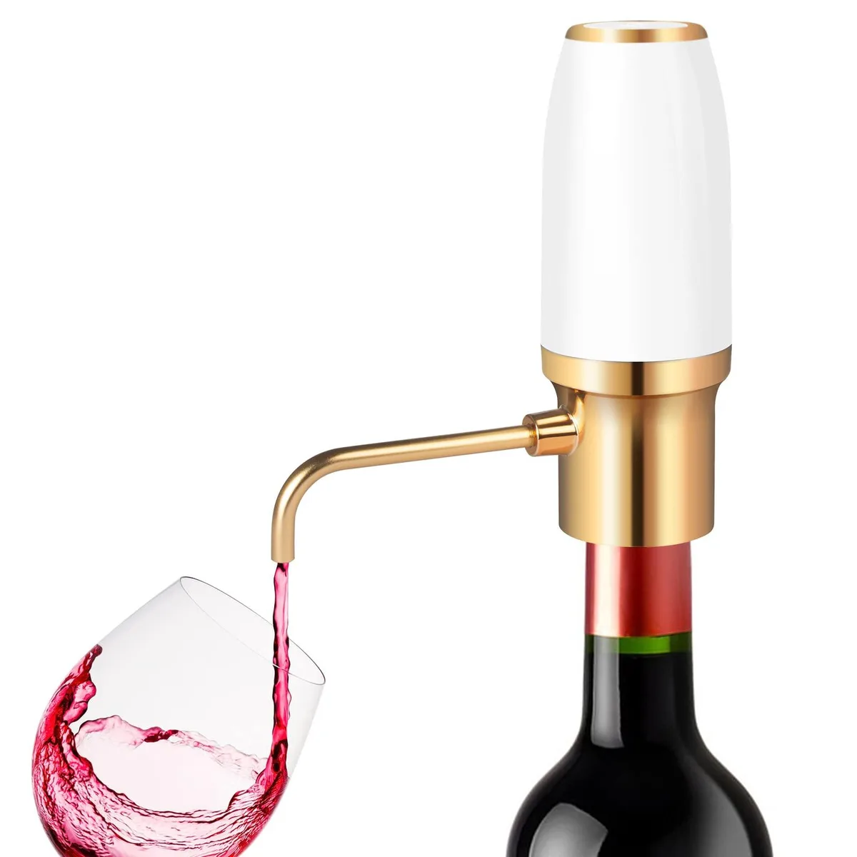 Electric wine aerator pourer with silicone tube and USB cable, modern design