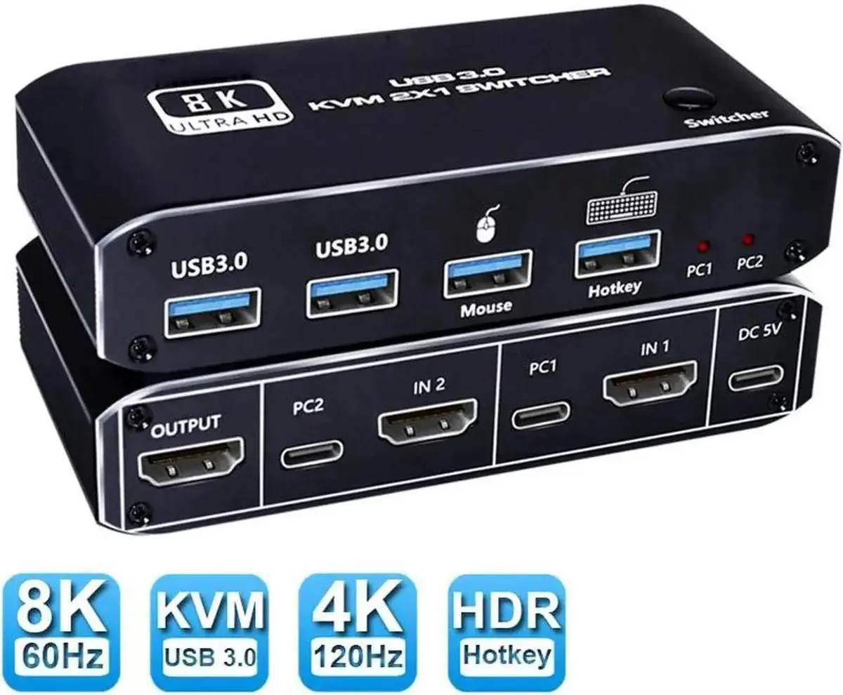 Vszerda Vszerda HDMI 2.1 KVM Switch 2×1 8K 60Hz 4K 120Hz — product photo