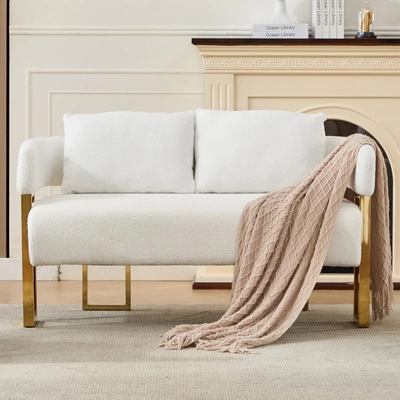 White teddy fleece chair with gold metal legs