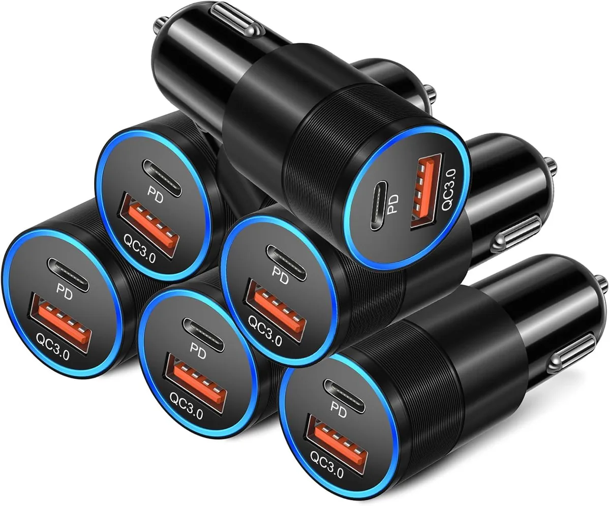 Hamzan Hamzan 6 Pack USB C Car Charger 38W Dual USB-C USB-A QC PD 3.0 12V 24V — product photo