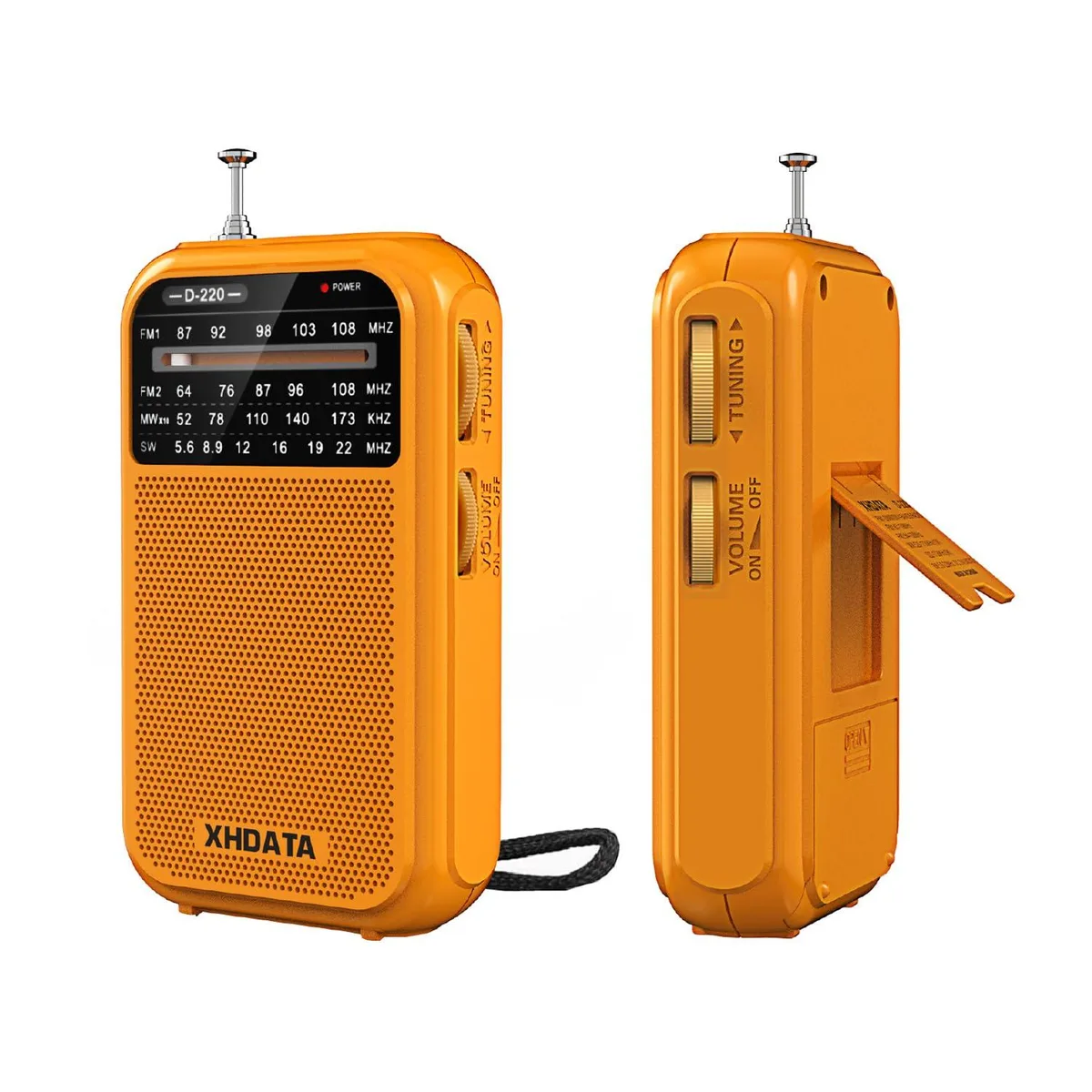  XHDATA D-220-O AM FM SW Shortwave Pocket Radio Orange — product photo