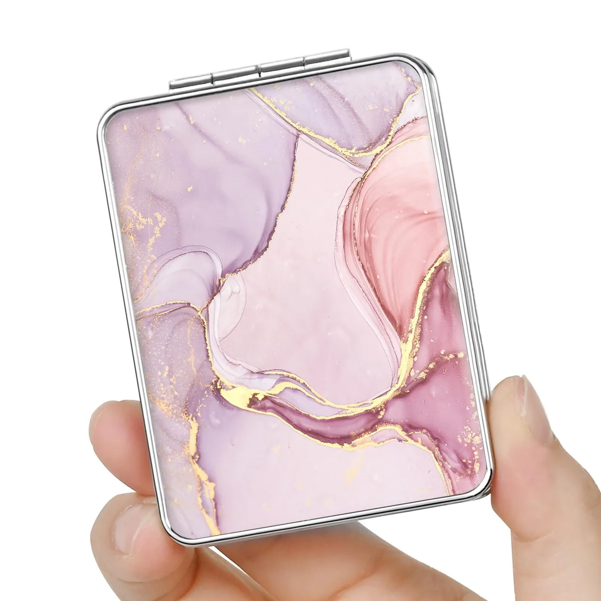  dcdcee Pocket Mirror 2.75 in Pink Marble 2x Magnification — product photo