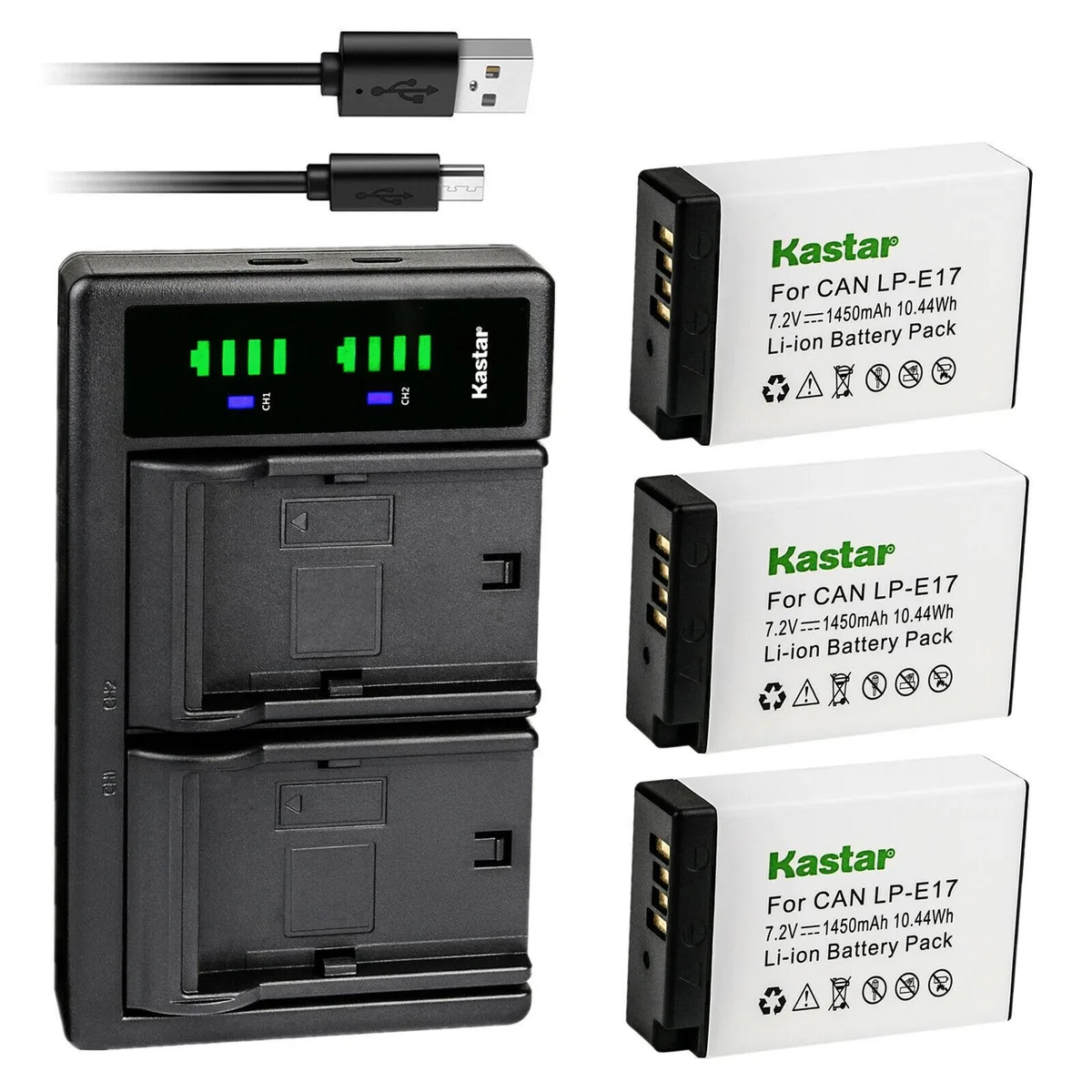 Kastar Kastar LP-E17H 3-pack battery &amp; LTD2 USB charger, 1450mAh 7.2V — product photo