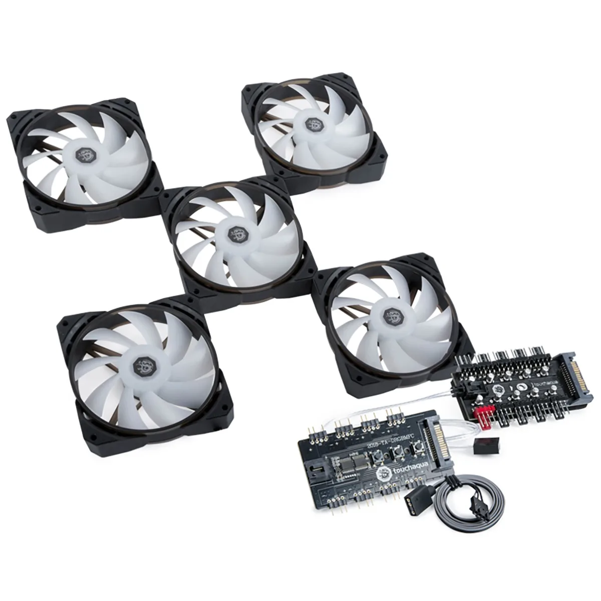 Bitspower Bitspower Touchaqua NJORD II 120 PWM Digital RGB Case Fan 5-Pack White — product photo