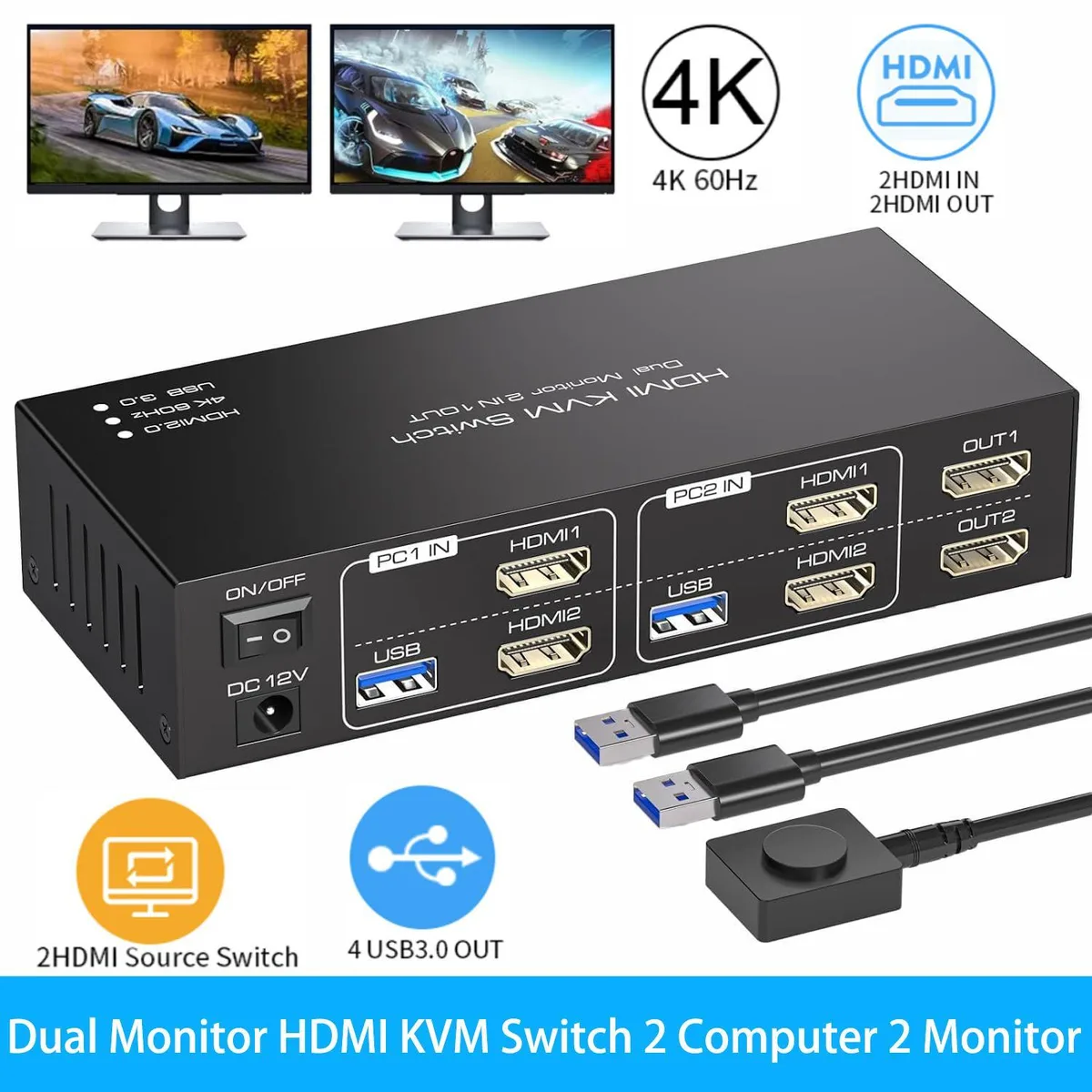 WRIARICH WRIARICH 2×2 HDMI KVM Switch 4K@60Hz 4 USB 3.0 — product photo