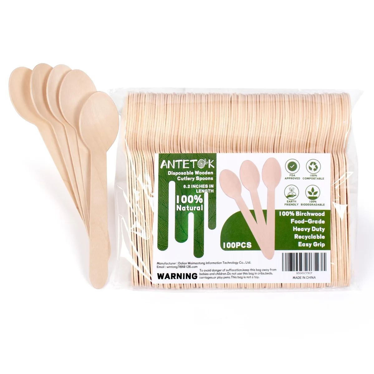 No Sew No Sew Spoons160-100pcs 100pcs Wooden Cutlery Spoons 6.3in — product photo