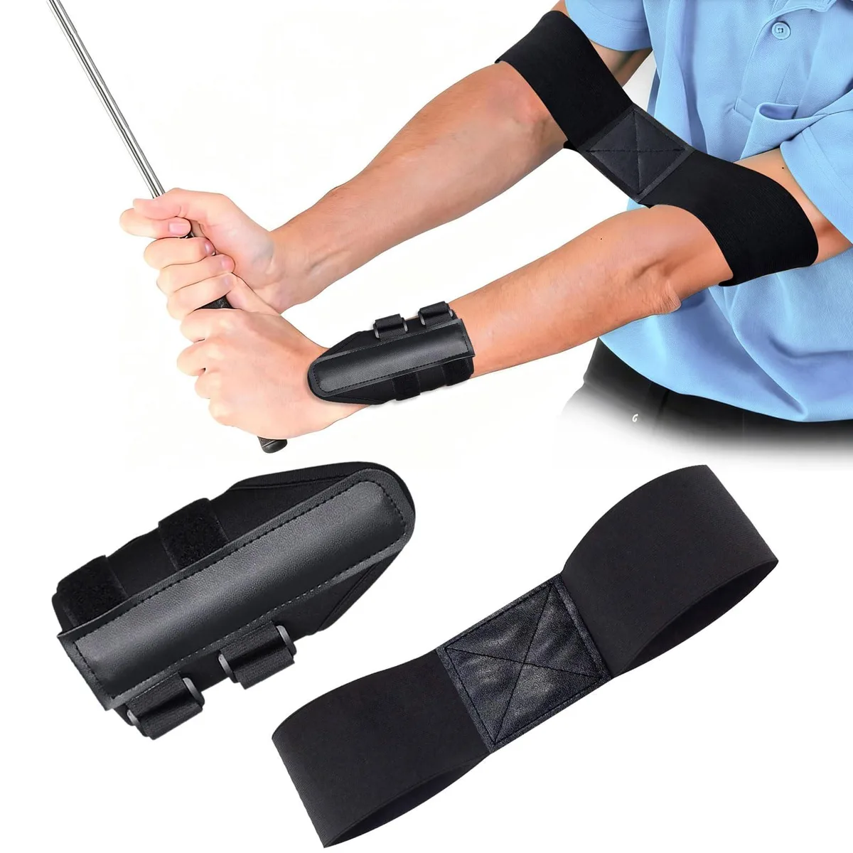 Black nylon wrist trainer and arm band golf swing aid set