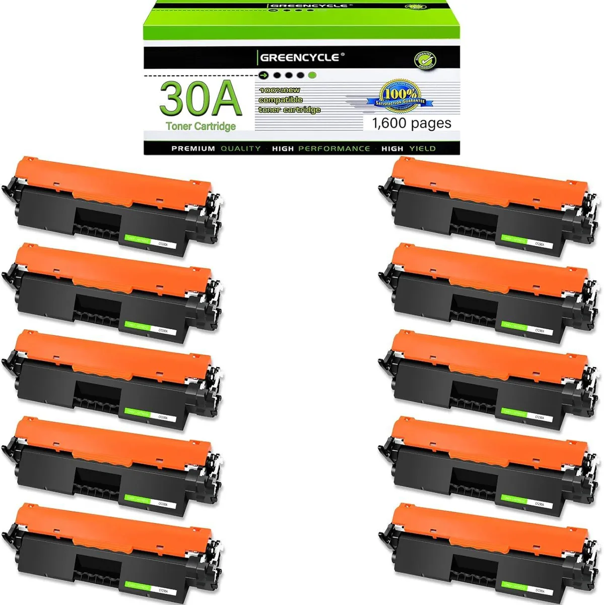 GREENCYCLE GREENCYCLE 30A Black Toner Cartridge 10 Pack (CF230A Compatible, 1600 Pages) — product photo