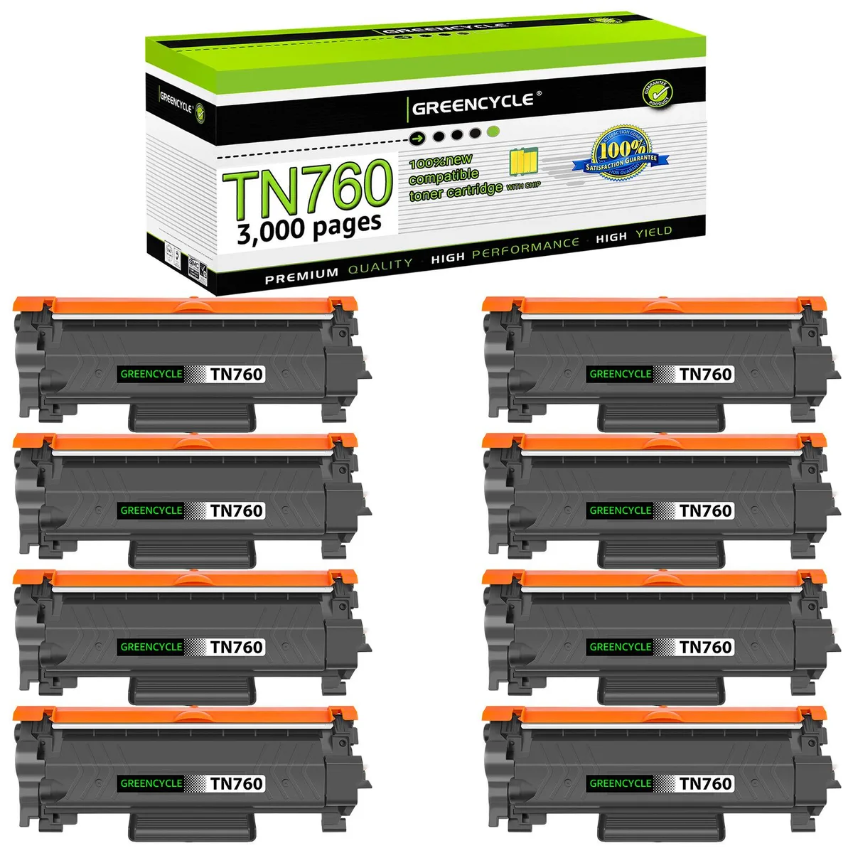 GREENCYCLE GREENCYCLE TN760 TN730 Black Toner Cartridge 8 Pack 3000 Pages — product photo