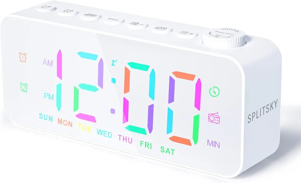 KEHIPI KEHIPI Digital Alarm Clock White FM Radio USB A C Charging Ports 16 Volume Levels 47 Inch Cable — product photo