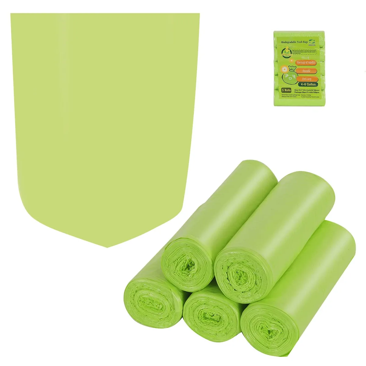  Inwaysin 4-6 6 Gallon 100 Count Biodegradable Garbage Bags Green — product photo