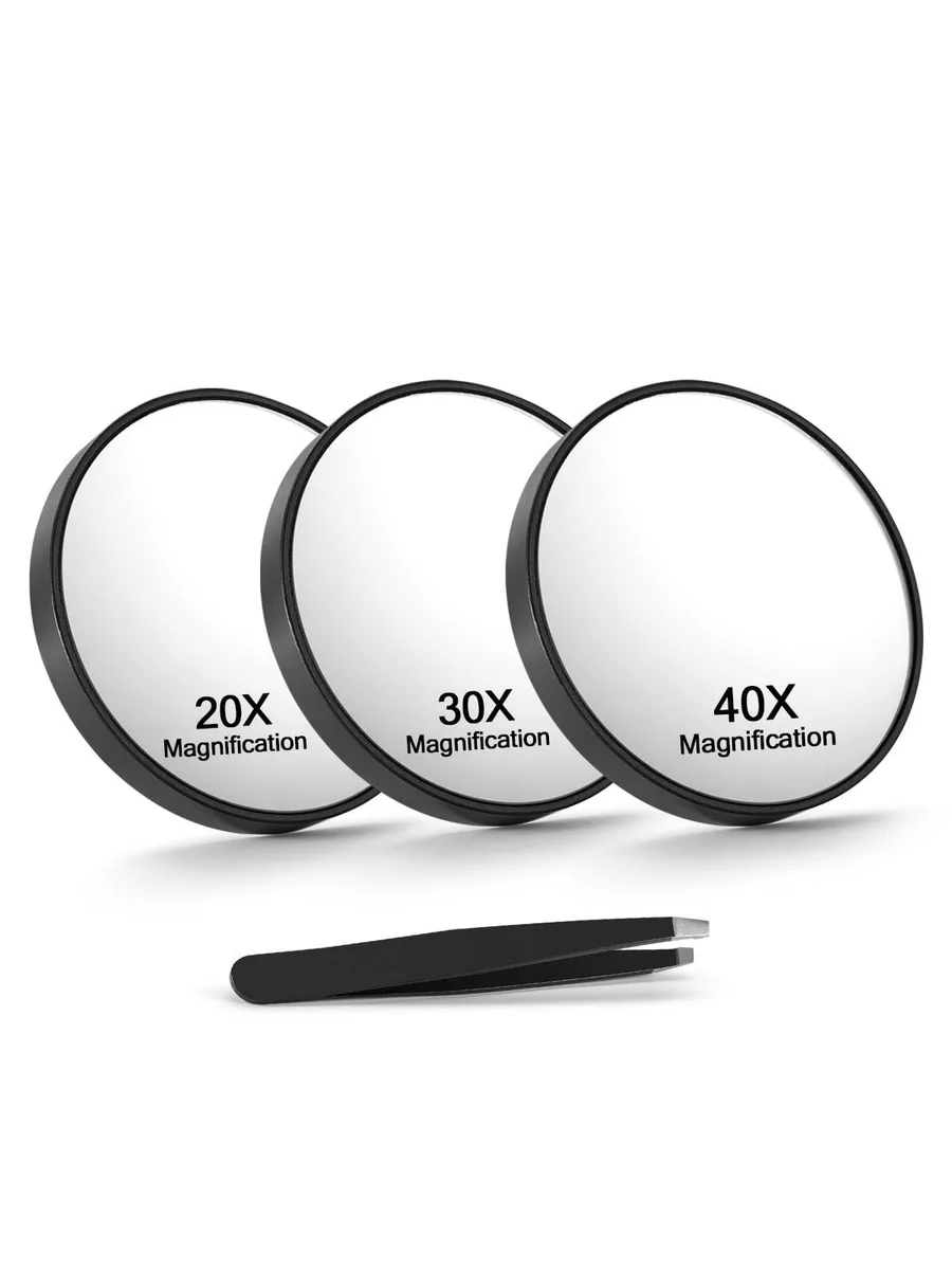 Three small round black mirrors with suction cups