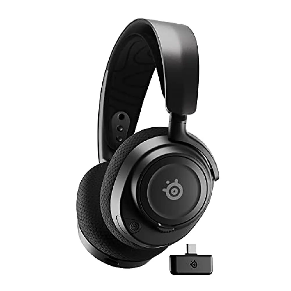 Black over-ear wireless headset with retractable mic, matte finish and ski-goggle headband