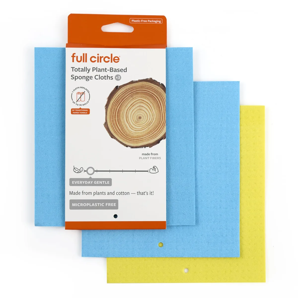 Pack of three white plant-based cellulose sponge cloths