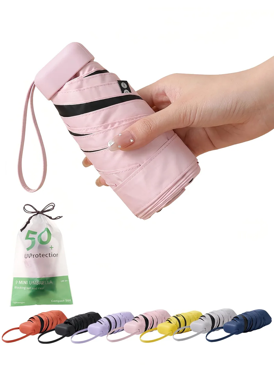  BAODINI Travel Mini Umbrella UV Protection Pink 39" 5.9" 8.7oz — product photo