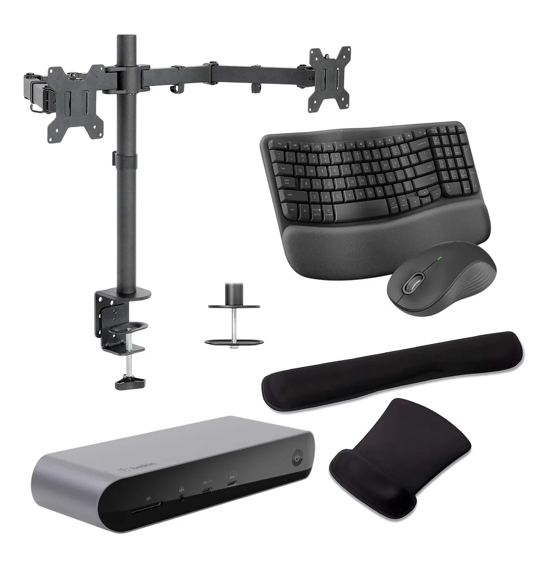 Belkin Belkin Connect Pro Thunderbolt 4 90W Dock Bundle with MK670 Keyboard, Mouse, Gel Pad &amp; Dual Monitor Stand — product photo