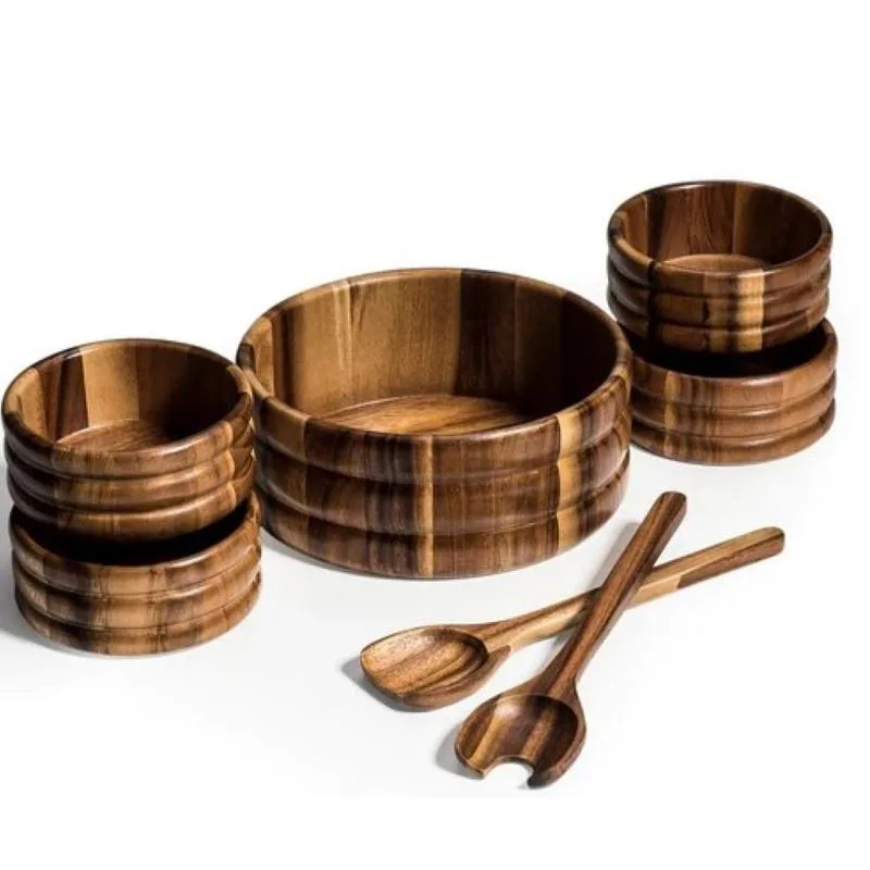 Kalmar Home Kalmar Home 7 Piece Acacia Wood Salad Bowl Set with Servers and 4 Individual Bowls Brown — product photo