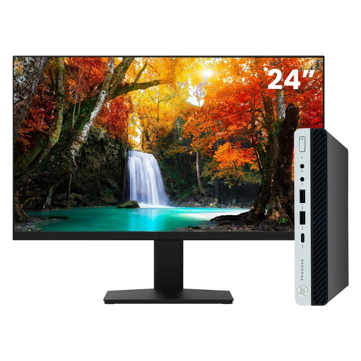 HP HP ProDesk 600 G5 Tiny i5-9500T 16GB 512GB 24" desktop PC — product photo