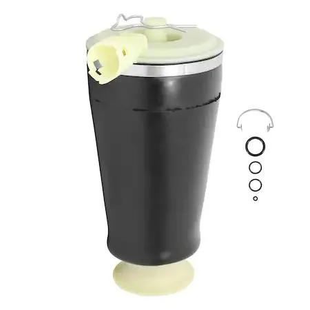 Black cylindrical rear air spring with metal end caps, Unity branding visible