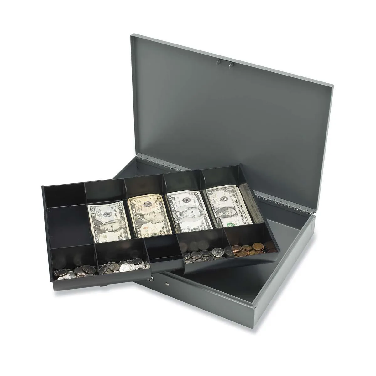 Sparco Products Sparco Products 15500 Cash Box 10 Compartments 15 x 10.5 x 2 Gray — product photo