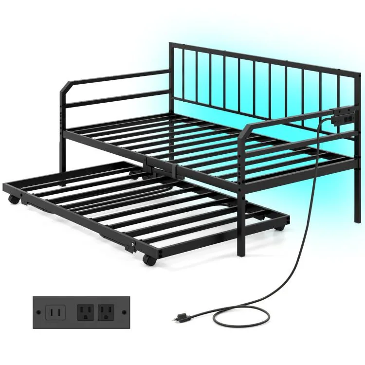 SlickBlue SlickBlue Adjustable Metal Twin Daybed with Charging Station LED Light — product photo