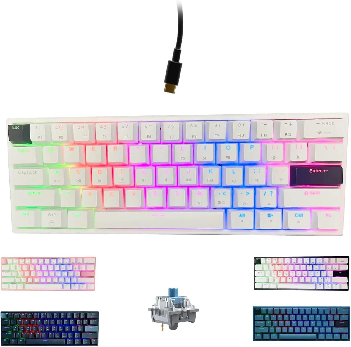 TUKO TUKO 60% Mechanical Gaming Keyboard 61 Keys Blue Switch White/Black — product photo