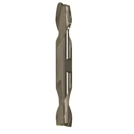 Small silver metal cutting tool with two fluted ends and a shank
