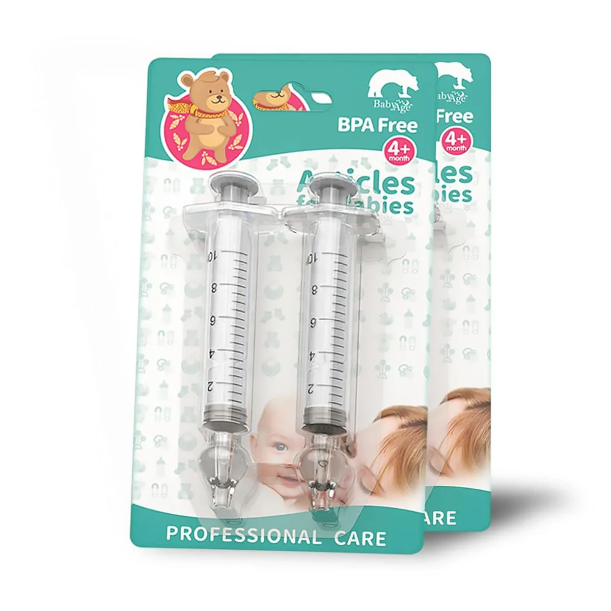 Four transparent 10ml nasal syringes with silicone tips