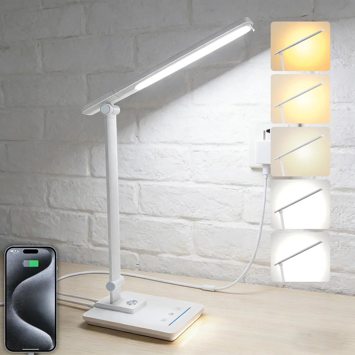 Matte finish foldable desk lamp with adjustable arm and touch controls