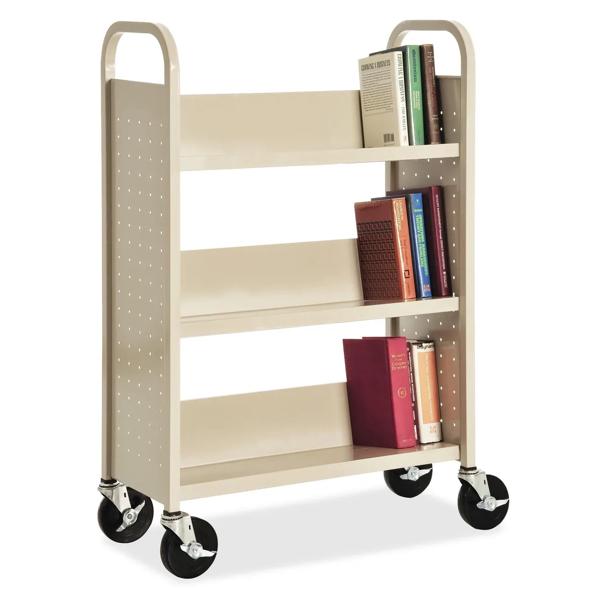 Lorell Lorell 49204 Single-Sided Book Cart Slanted 3-Shelf 32x14x46 Putty — product photo