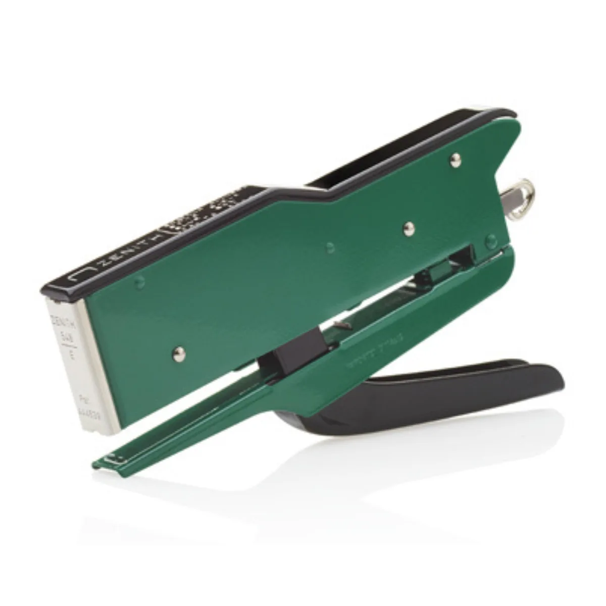 Green metal plier stapler with nickel-plated finish
