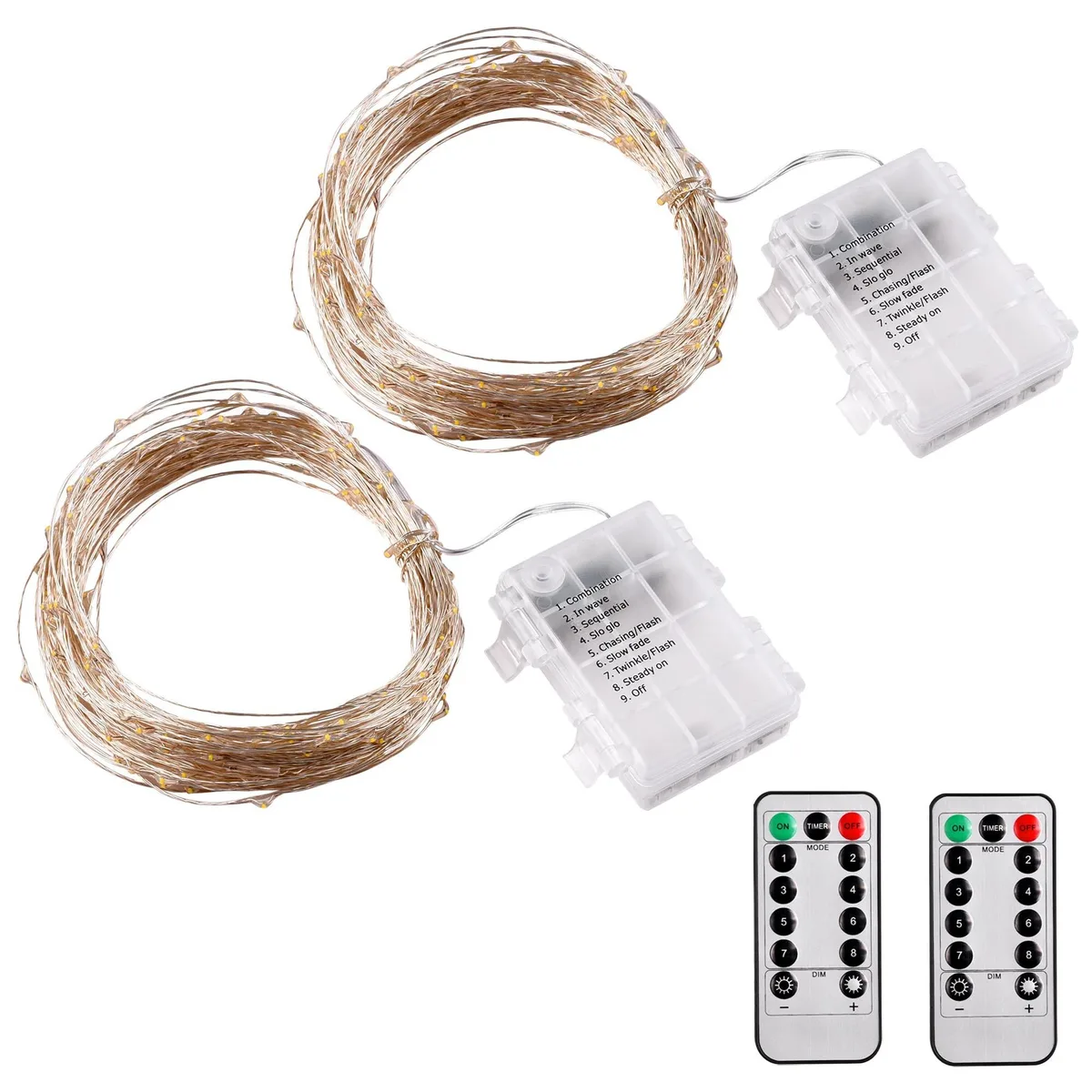 Yescom USA, Inc. Yescom USA, Inc. 2-Pack 66ft LED Warm White String Lights IP44 Remote 8 Modes — product photo